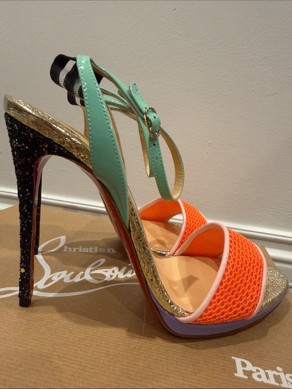 Christian Louboutin Multicolor Glitter Stiletto Sandals | EU 37 | NEW